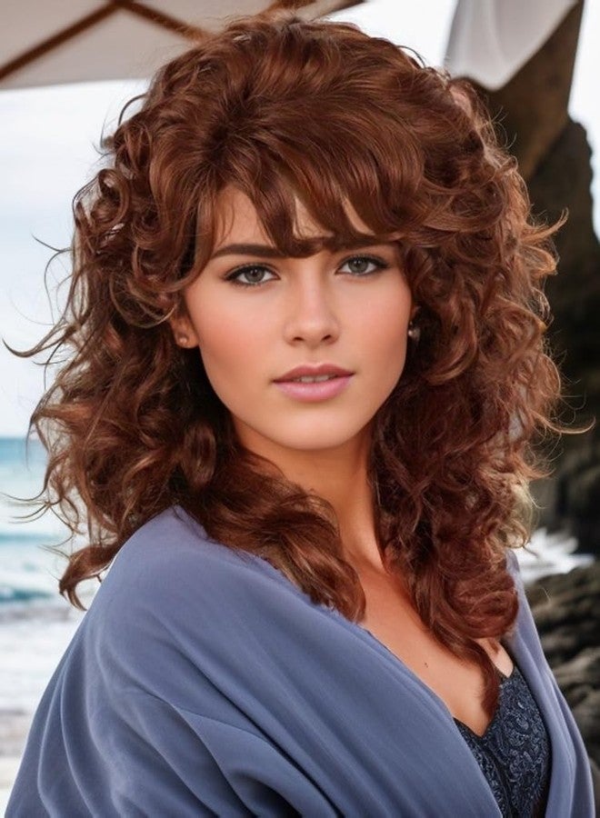 GNIMEGIL Shoulder Length Wigs For Women Auburn Curly Wig With Bangs Loose Wavy Hair Wigs Big Bouncy Fluffy Synthetic Hair For Reba Mcentire Cosplay Carnival Party Costume Daily Wear - Image 2